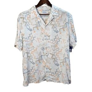 Arizona Jean Co Young Men Short Sleeve Button Down‎ Shirt Cream Tribal Med New